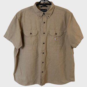 Carhartt Loose Fit Chambray Short-Sleeve Button-Down Shirt Tan Men's Size XXL